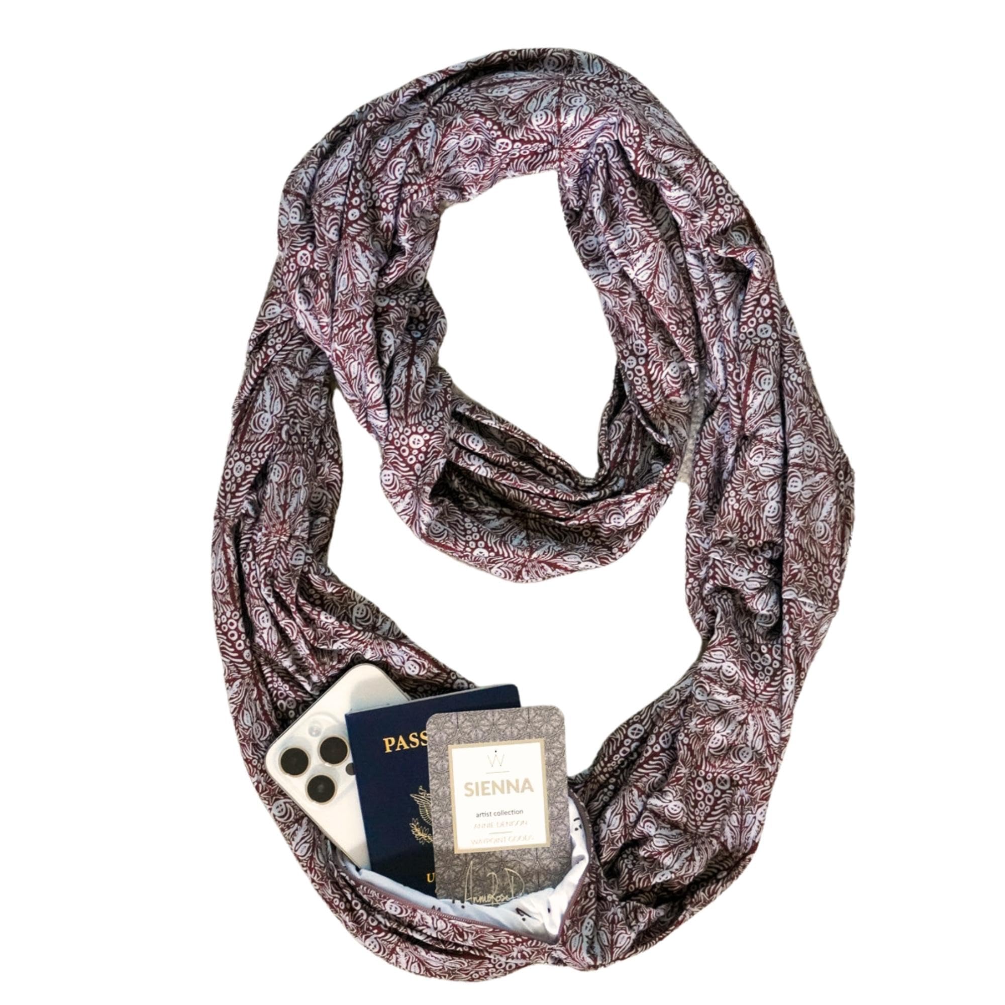 WAYPOINT GOODS Infinity Scarf with Pocket - Stylish Travel Loop Scarf for Women (Sienna)