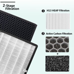 TTAP003 Replacement Filter, Compatible with TaoTronics TT-AP003 Air Purifier and VIVOSUN 5-in-1 Air Purifier, 3-in-1 Premium H13 True HEPA Filter, 2-Pack