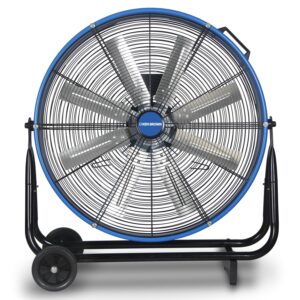 ken brown 24 inch high velocity floor drum fan shop fans heavy duty blue, 9500 cfm 8 blades, 3 speeds, 360 degree tilt, ideal for industrial fan, commercial fan, shop fan, gym fan, garage fan