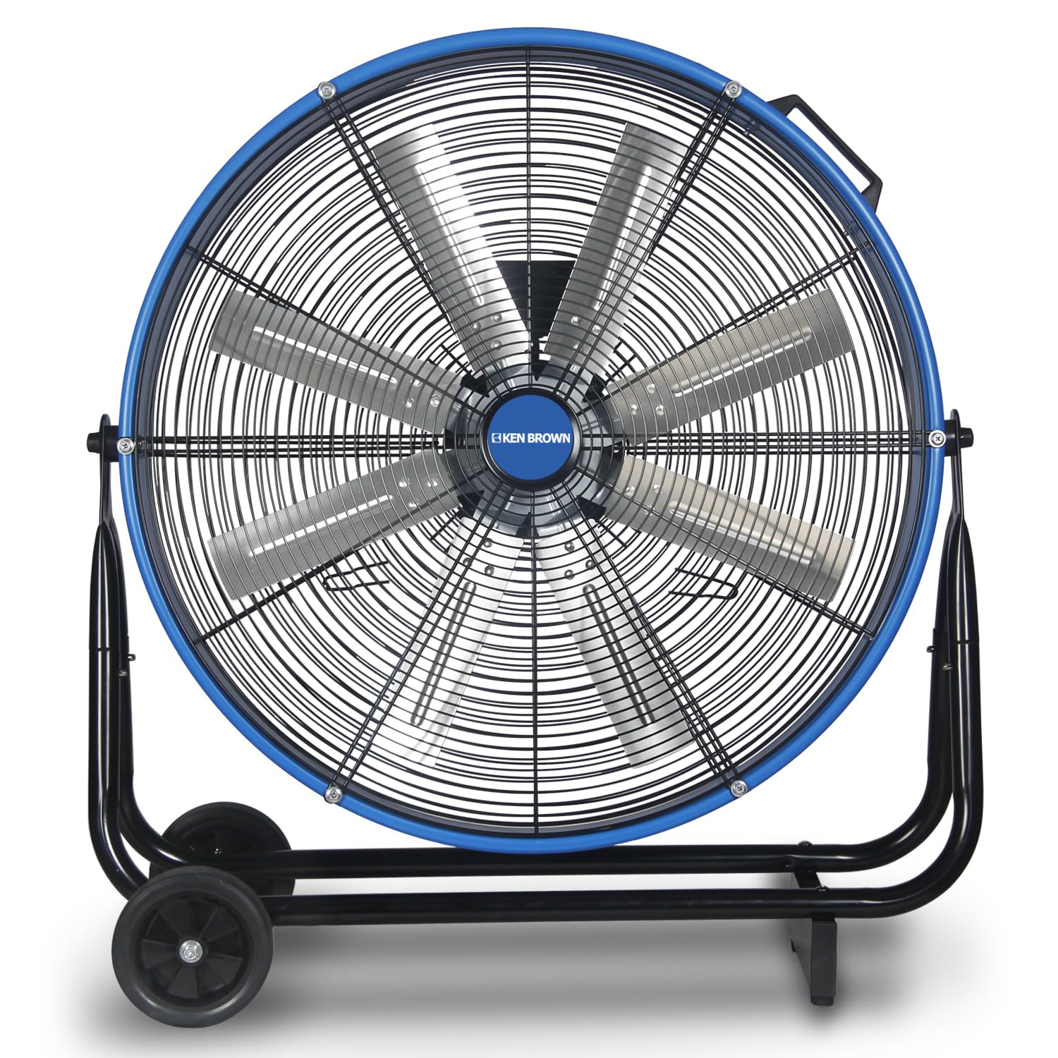 KEN BROWN 24 Inch High Velocity Floor Drum Fan Shop Fans Heavy Duty Blue, 9500 CFM 8 Blades, 3 Speeds, 360 Degree Tilt, Ideal For Industrial Fan, Commercial Fan, Shop Fan, Gym Fan, Garage Fan