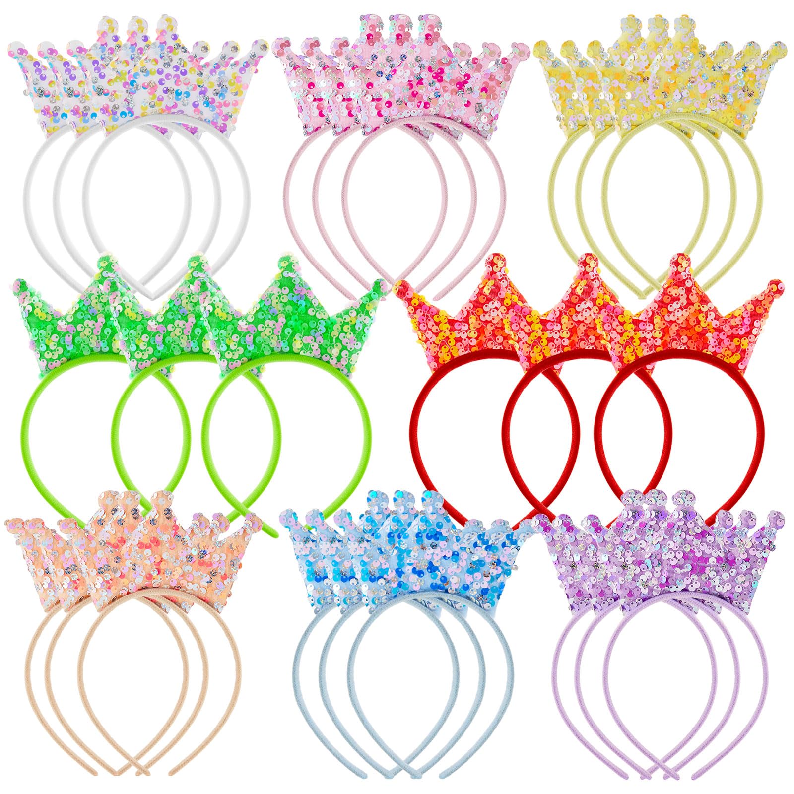 Jenaai 24 Packs Princess Crowns Headband Glitter Headbands Crown Party Favors Princess Birthday Party Decorations for Girls