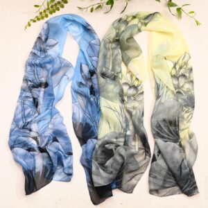 Xtinmee 12 Pcs Lotus Scarfs for Women Lightweight Print Floral Pattern Scarf Fashion Silk Chiffon Shawl Summer Gifts