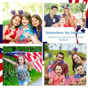 HIFANMM 4th of July Headband Independence Day Hair Accessories Patriotic Party Hair Supplies USA Flag Star Design Blue Red Ribbon Stars Hair Decoration Cute Hair Hoop for Women Girls Kids 1 Pcs