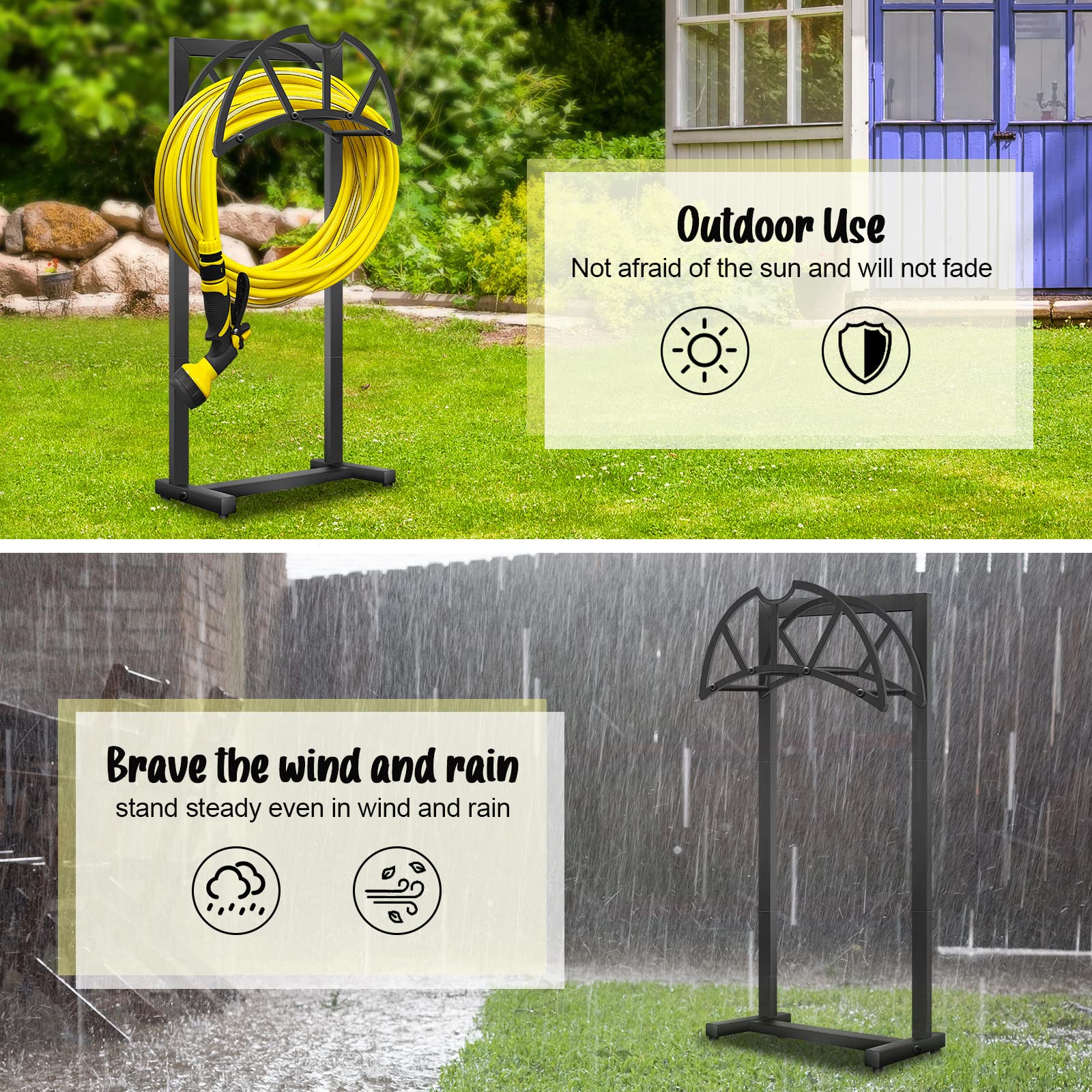 SHOMEXTOL Garden Hose Holder -Upgraded Hose Holder Holds,Freestanding Heavy Duty Hose Hanger,Sturdy Hose Stand and Hose Storage for Lawn & Yard,Black(Crescent-Style)