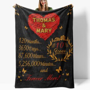 10th Anniversary Custom Blanket Personalized Gifts Made in USA Customized Blanket Soft Throw Blankets for Her Him Wife Husband Girlfriend Couples Women Men Mom on Christmas Wedding Valentines Day