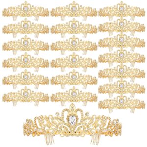 Tigeen 20 Pcs Crystal Tiara Crowns Princess Crown for Women Crown with Combs Rhinestone Princess Tiara Bride Crown for Birthday Party Bridal Wedding Prom Hair Accessories(Gold)