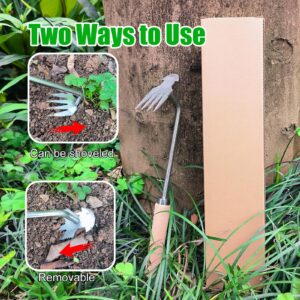 Amposei Weeding Artifact Uprooting Weeding Tool, Multifunctional Weeder, Hand Weeder Tool, Stand Up Weed Puller Tool with Handle for Garden Yard Farm Weed Removal (11in, Wood Handle)