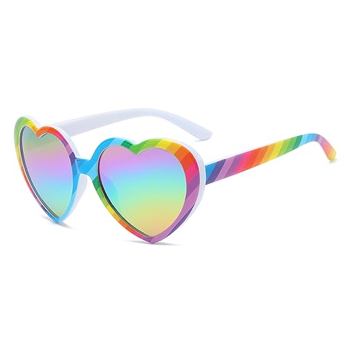 Gleyemor Polarized Heart Shaped Sunglasses for Women Trendy Glasses Fashion Accessories (Rainbow/Rainbow Mirror)