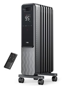 dreo oil filled radiator, electric radiant heaters for indoor use large room with remote control, child lock, 4 modes, overheat & tip-over protection, 24h timer, digital thermostat, quiet, 1500w