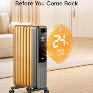 Dreo Oil Filled Radiator, Electric Radiant Heaters for indoor use Large Room with Remote Control, Child Lock, 4 Modes, Overheat & Tip-Over Protection, 24h Timer, Digital Thermostat, Quiet, 1500W