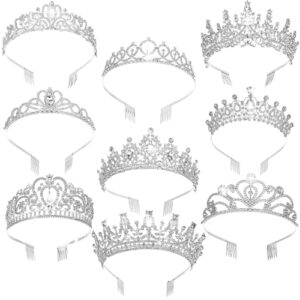 zeyune 9 pcs tiaras and crowns for women crystal princess tiara rhinestone brides crown tiara queen crown with combs for wedding birthday quinceanera pageant prom hair accessories(silver)