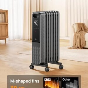 Dreo Oil Filled Radiator, Electric Radiant Heaters for indoor use Large Room with Remote Control, Child Lock, 4 Modes, Overheat & Tip-Over Protection, 24h Timer, Digital Thermostat, Quiet, 1500W