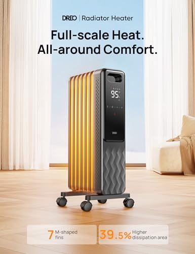 Dreo Oil Filled Radiator, Electric Radiant Heaters for indoor use Large Room with Remote Control, Child Lock, 4 Modes, Overheat & Tip-Over Protection, 24h Timer, Digital Thermostat, Quiet, 1500W