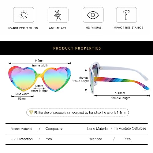 Gleyemor Polarized Heart Shaped Sunglasses for Women Trendy Glasses Fashion Accessories (Rainbow/Rainbow Mirror)