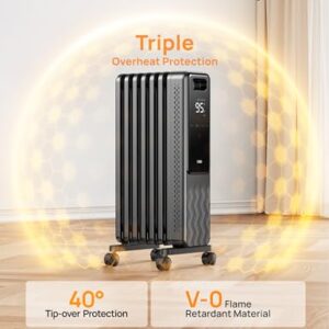 Dreo Oil Filled Radiator, Electric Radiant Heaters for indoor use Large Room with Remote Control, Child Lock, 4 Modes, Overheat & Tip-Over Protection, 24h Timer, Digital Thermostat, Quiet, 1500W