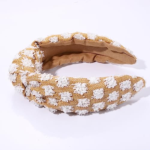 ZITULRY Raffia Knotted Headbands for Women Boho Straw Wide Top Knot Hairband Statement Rattan Woven Pom Pom Hair Hoop Summer Beach Holiday Party Hair Accessories for Girls Ladies Gifts