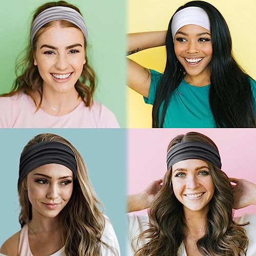 TERSE Headbands for Women, 4 inches Wide, Non Slip Women's Hair Bands, Stretchy Sweat Bands, Hair Accessories for Yoga Workout Every Day Basic Fashion, Black, White, Grey