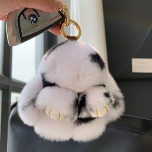 Soft Fluffy Rabbit Keychain Cute Plush Bunny Key Rings Plush Bunny Key Rings Faux Fur Keyring Pompom Keychain Decoration (white)