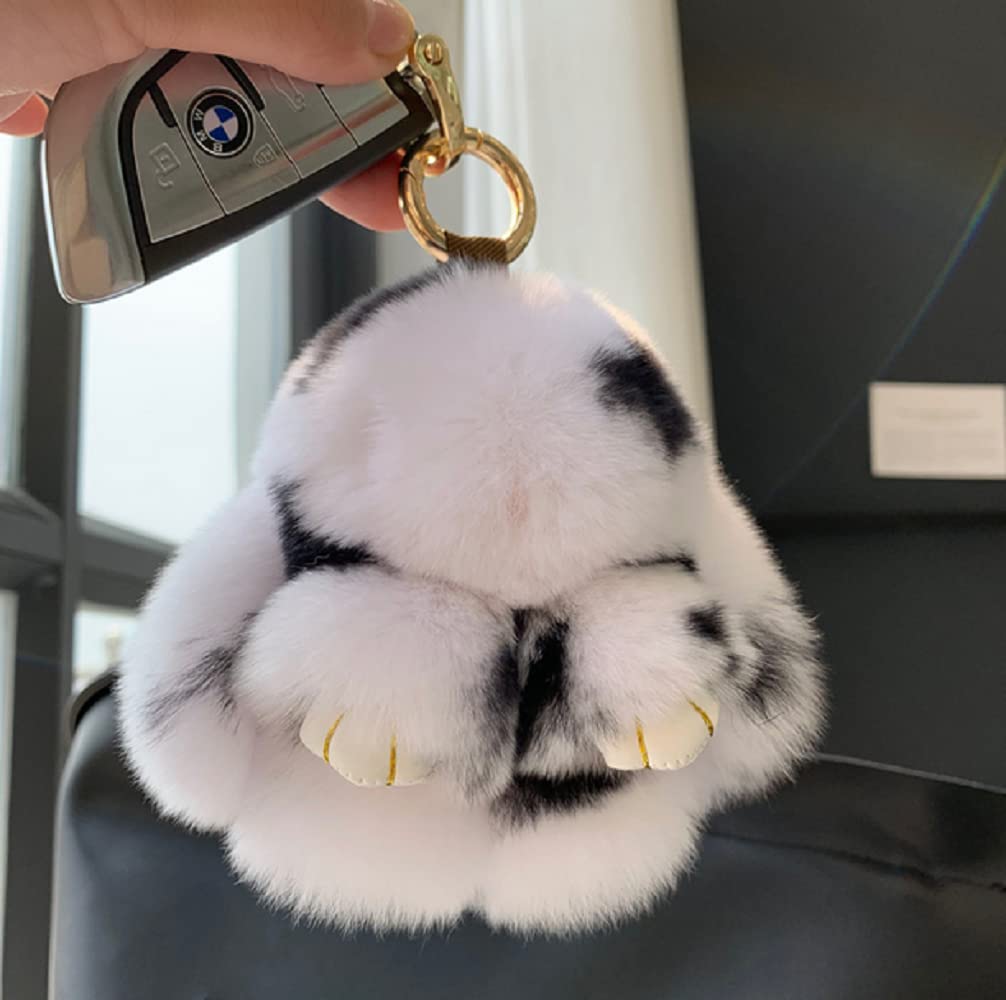 Soft Fluffy Rabbit Keychain Cute Plush Bunny Key Rings Plush Bunny Key Rings Faux Fur Keyring Pompom Keychain Decoration (white)