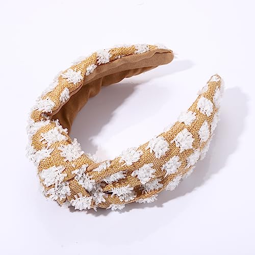 ZITULRY Raffia Knotted Headbands for Women Boho Straw Wide Top Knot Hairband Statement Rattan Woven Pom Pom Hair Hoop Summer Beach Holiday Party Hair Accessories for Girls Ladies Gifts