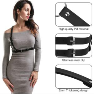 Ulekuke Punk Black Leather Body Harness Belt for Women Gothic Adjustable Waist Belts Fashion Accessories (Black D)