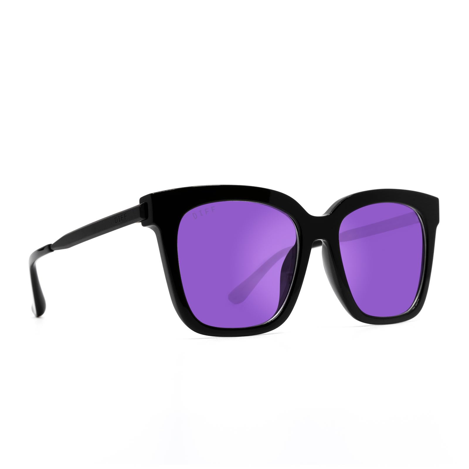 DIFF Bella Designer Oversized Square Sunglasses for Women UV400 Protection, Black + Purple Mirror