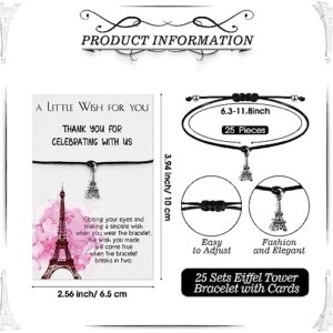 Equsion 25 Sets Paris Party Favors Eiffel Tower Keychain Paris Keychain Wish Bracelets and Organza Bag Sweet 16 Party Favors