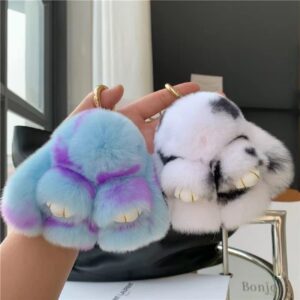 Soft Fluffy Rabbit Keychain Cute Plush Bunny Key Rings Plush Bunny Key Rings Faux Fur Keyring Pompom Keychain Decoration (white)