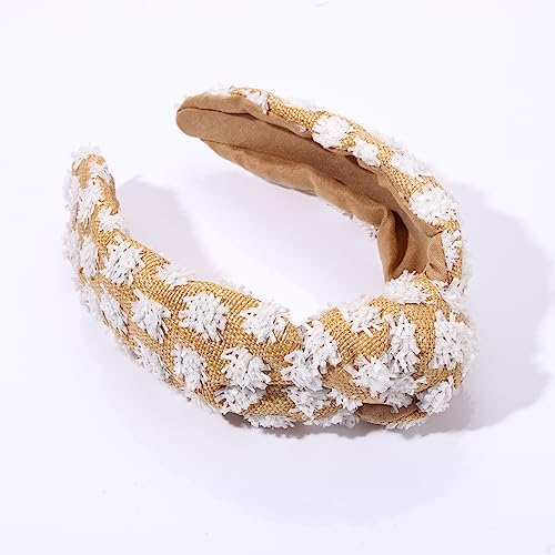 ZITULRY Raffia Knotted Headbands for Women Boho Straw Wide Top Knot Hairband Statement Rattan Woven Pom Pom Hair Hoop Summer Beach Holiday Party Hair Accessories for Girls Ladies Gifts