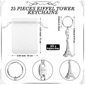 Equsion 25 Sets Paris Party Favors Eiffel Tower Keychain Paris Keychain Wish Bracelets and Organza Bag Sweet 16 Party Favors