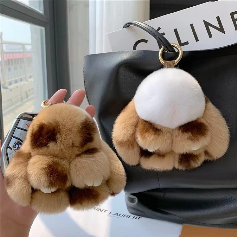 Soft Fluffy Rabbit Keychain Cute Plush Bunny Key Rings Plush Bunny Key Rings Faux Fur Keyring Pompom Keychain Decoration (white)