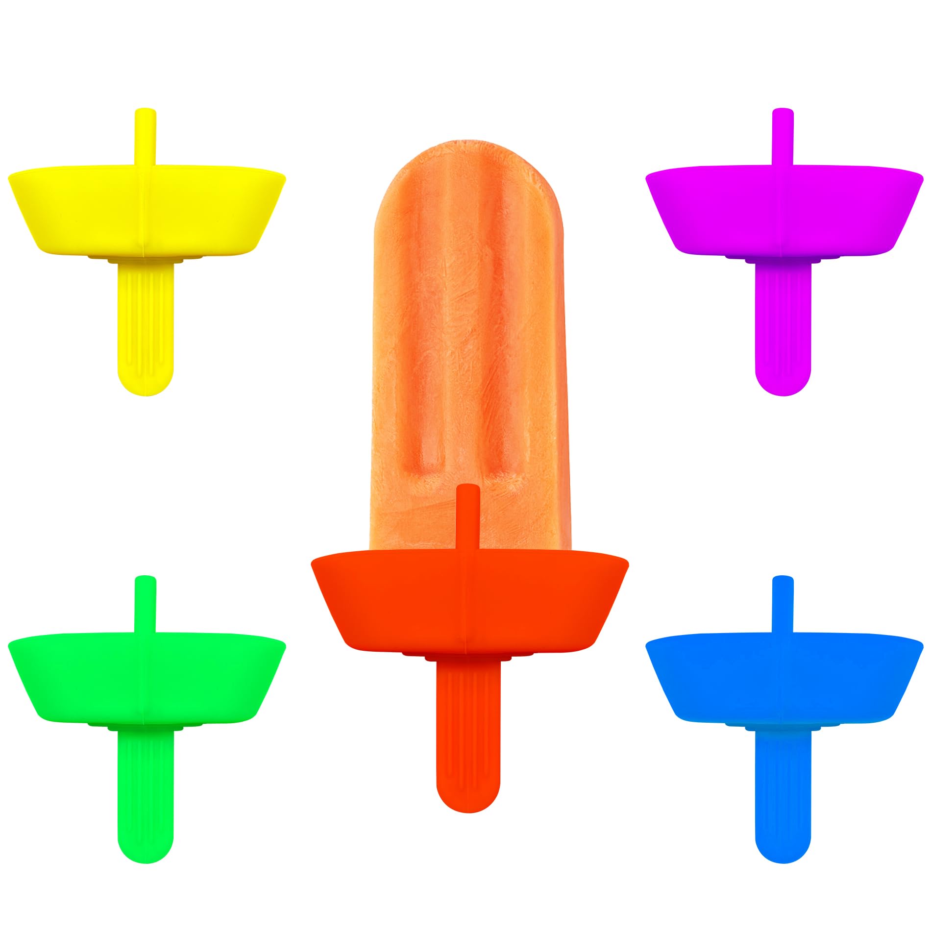 5PCS Drip Free Popsicle Holder, Reusable Silica gel Popcical Holder, Silicone burr-free safety Mess Free Frozen Treats Holder with Straw Popsicle Holder for Kids (5 colors)