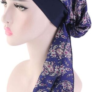 FADACHY Chemo Headwear Turbans for Women with Cancer, Summer Chemo Hats wIth Silky Long Hair Head Scarf, Fashion Soft Floral Headwraps Cancer Headcovers Hats