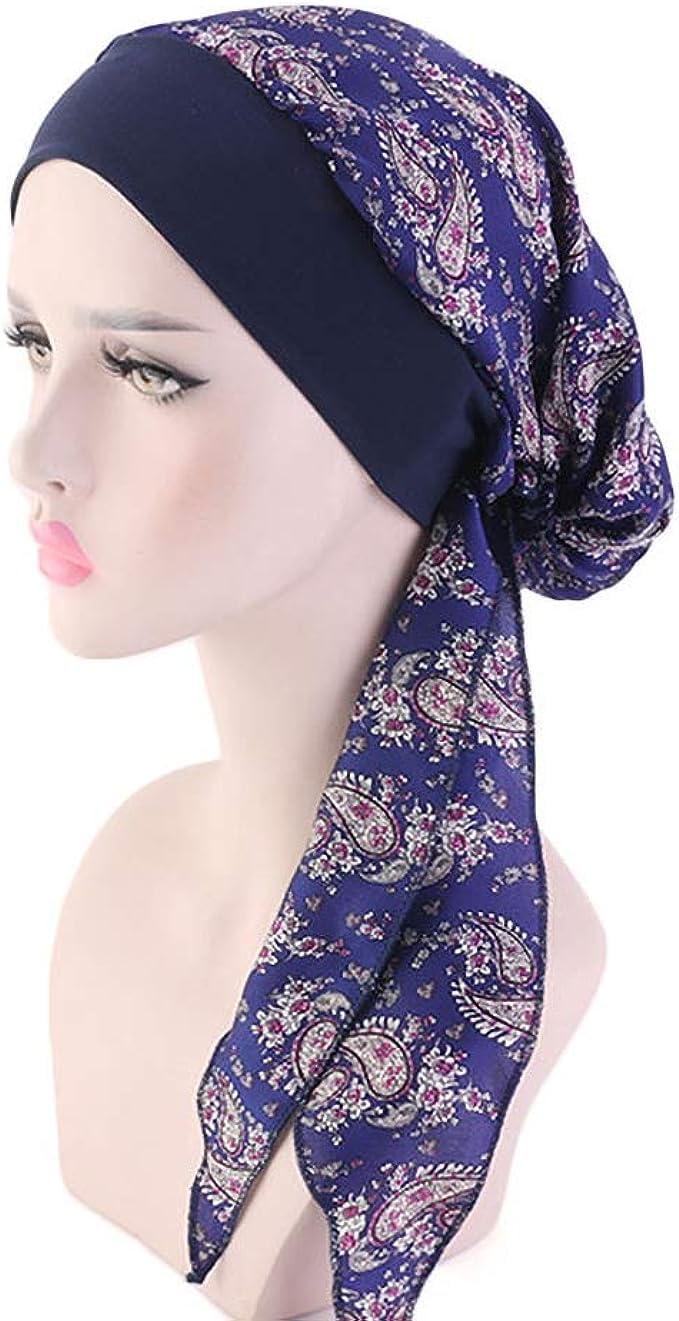 FADACHY Chemo Headwear Turbans for Women with Cancer, Summer Chemo Hats wIth Silky Long Hair Head Scarf, Fashion Soft Floral Headwraps Cancer Headcovers Hats