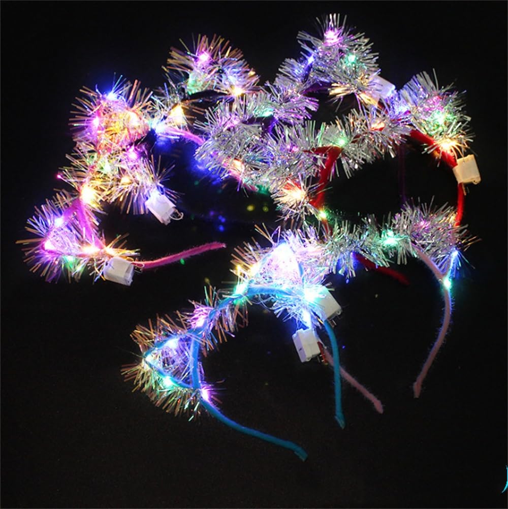 REQO 10 Pieces Cat Ears Headbands Set,LED Cute Cat Light Up Head Accessories,Glowing Girls Headdress Party Supplies For Night Clubs, Raves, Concert Party,Christmas,Halloween,Adults,Kids (10pcs-A)