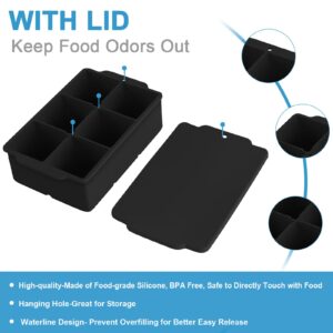 Large Ice Cube Tray with Removable Lid, Big Silicone Square Ice Cube Mold Reusable and BPA Free for Whiskey Cocktail Bourbon Soups Frozen Treats, Stackable Flexible Safe Ice