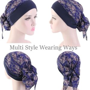 FADACHY Chemo Headwear Turbans for Women with Cancer, Summer Chemo Hats wIth Silky Long Hair Head Scarf, Fashion Soft Floral Headwraps Cancer Headcovers Hats