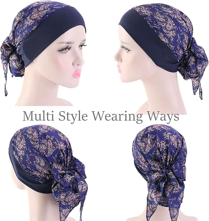 FADACHY Chemo Headwear Turbans for Women with Cancer, Summer Chemo Hats wIth Silky Long Hair Head Scarf, Fashion Soft Floral Headwraps Cancer Headcovers Hats