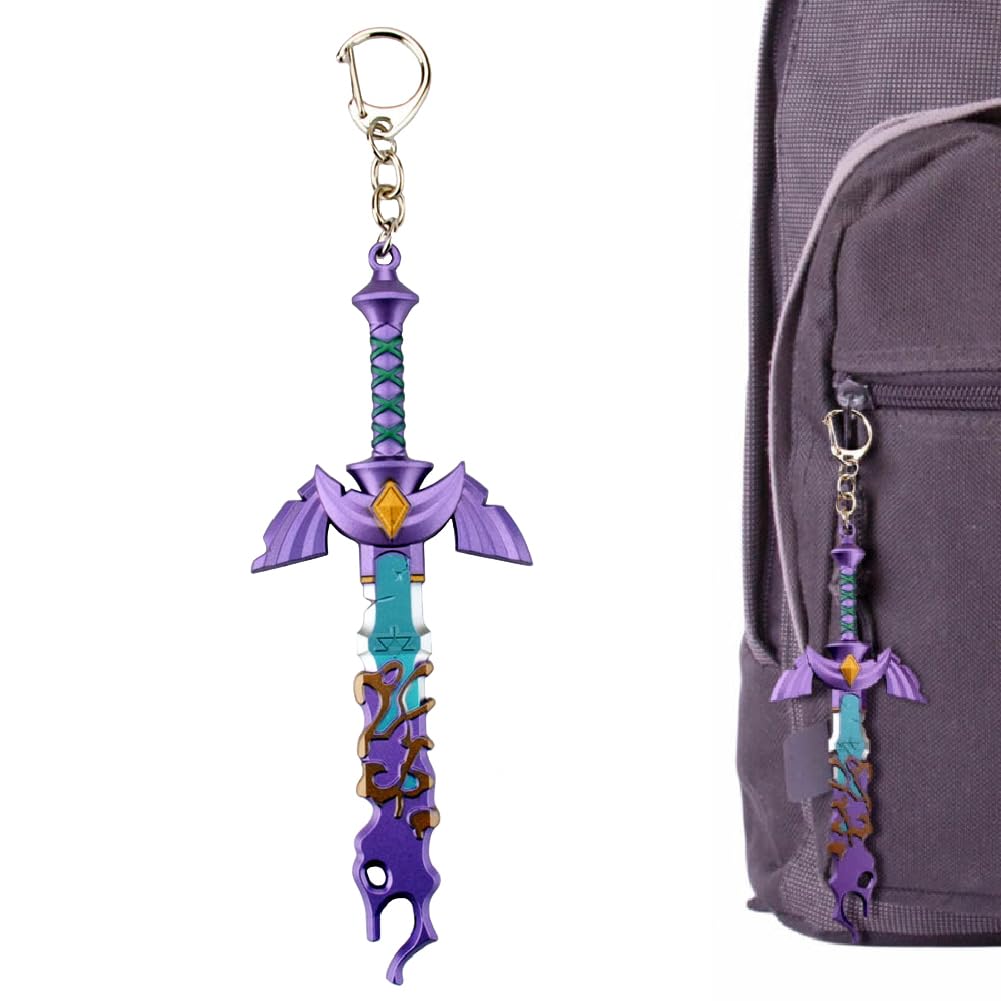 MEETCUTE Decayed MasterSword Keychain Latest,Cool Sword Key Ring for Men and Women Legend of Zeld the Tears Kingdom MasterSword Key chain Cosplay Accessories - Purple