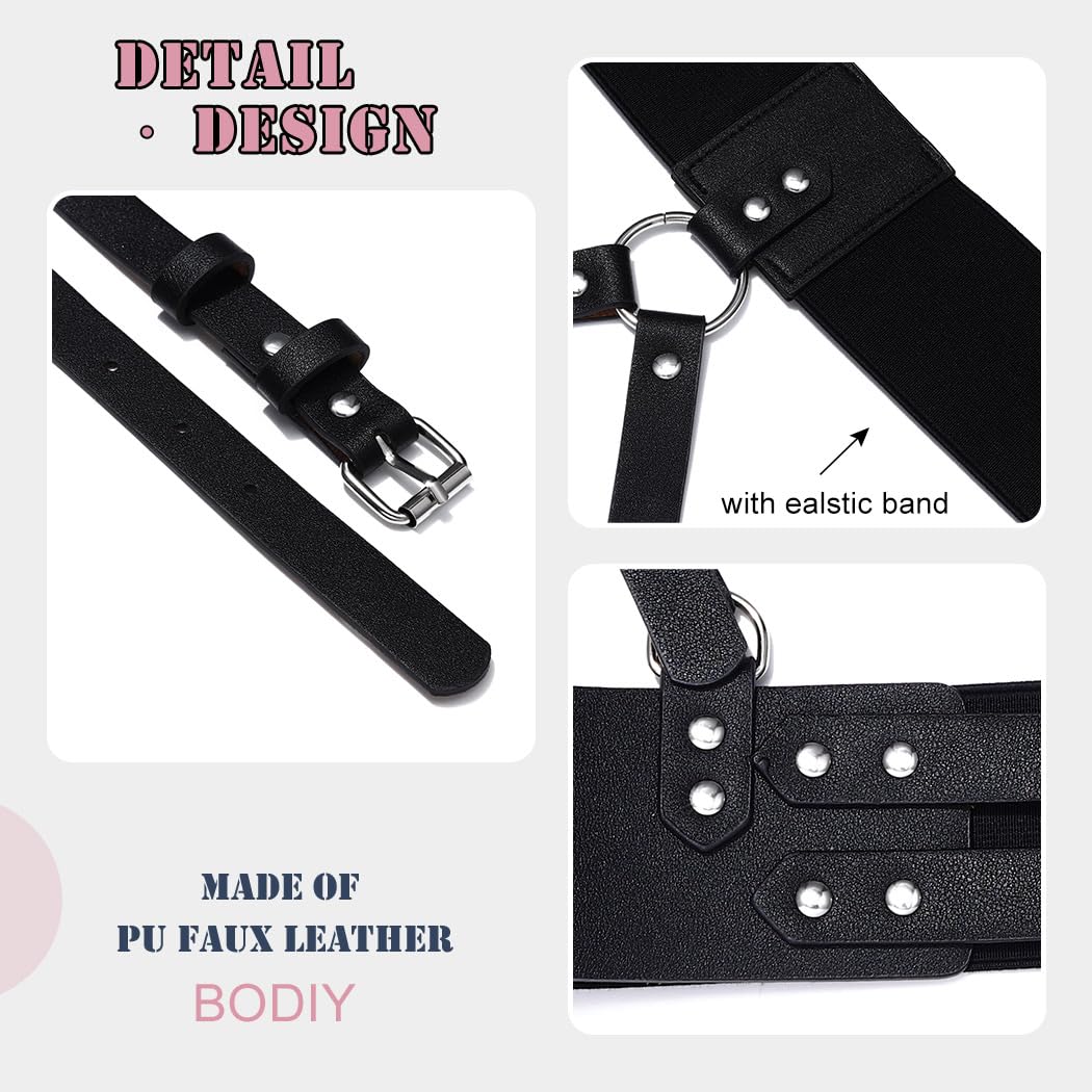 BODIY XXL Plus Size Wide Waist Belt PU Black Harness for Women Gothic Punk Rock Belts Rave Accessory for Halloween Cosplay Mardi Gras (XXL, Black)