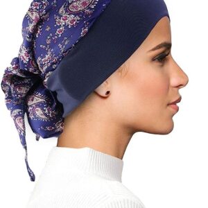 FADACHY Chemo Headwear Turbans for Women with Cancer, Summer Chemo Hats wIth Silky Long Hair Head Scarf, Fashion Soft Floral Headwraps Cancer Headcovers Hats