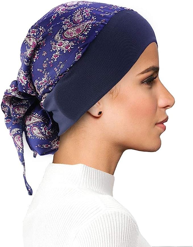 FADACHY Chemo Headwear Turbans for Women with Cancer, Summer Chemo Hats wIth Silky Long Hair Head Scarf, Fashion Soft Floral Headwraps Cancer Headcovers Hats