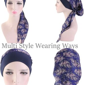 FADACHY Chemo Headwear Turbans for Women with Cancer, Summer Chemo Hats wIth Silky Long Hair Head Scarf, Fashion Soft Floral Headwraps Cancer Headcovers Hats