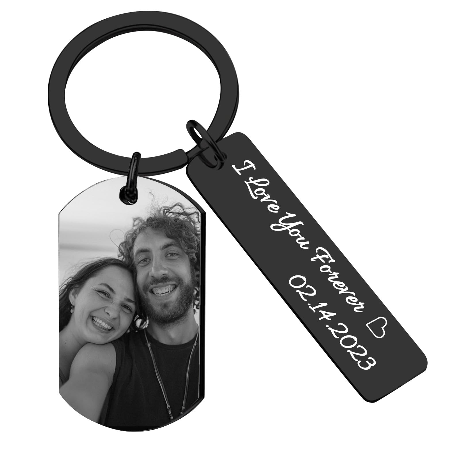 Cupike Personalized Picture Keychain - Customized Engraved Keychains with Photo Text, Personalized Gifts for Men Women Lovers (02-Black1)