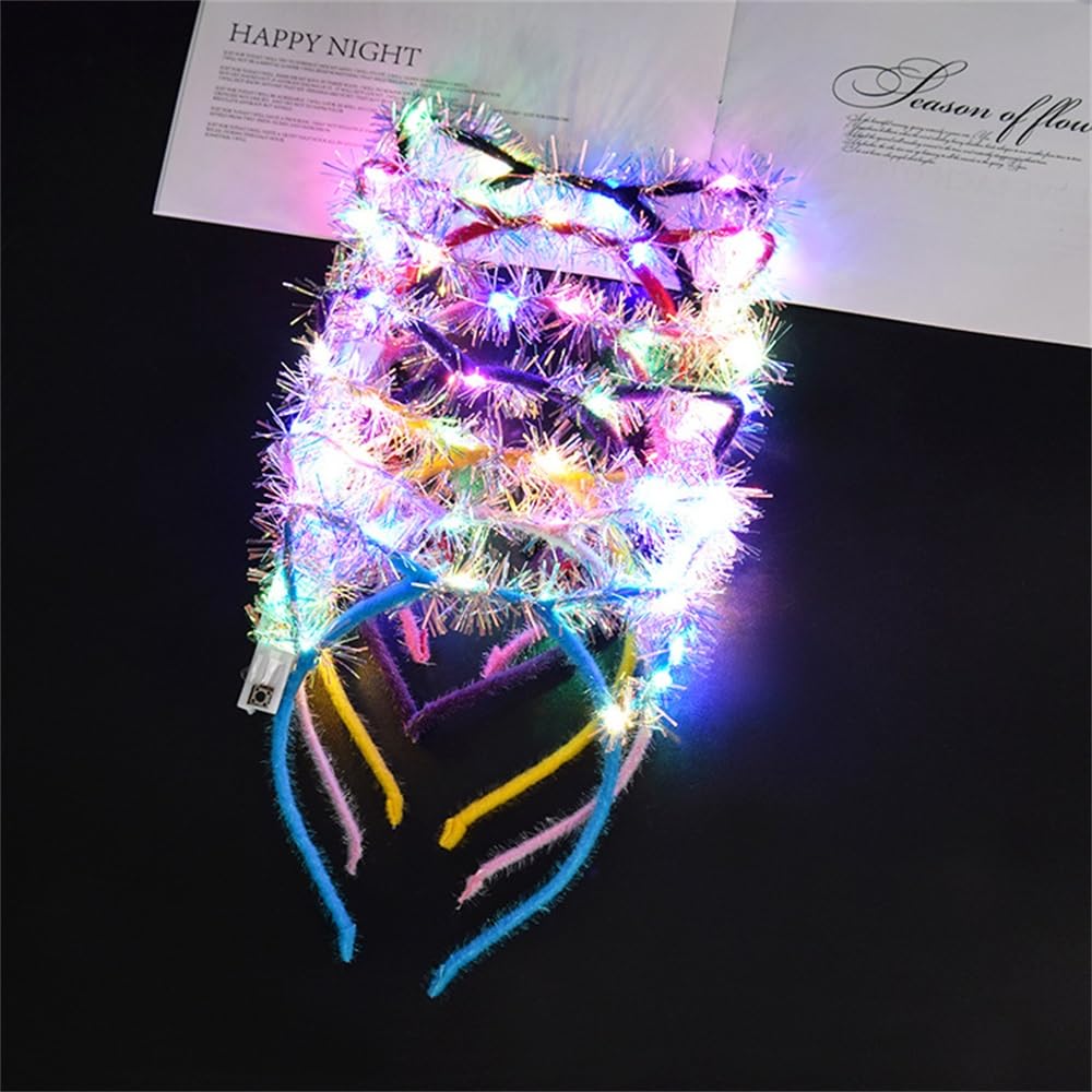 REQO 10 Pieces Cat Ears Headbands Set,LED Cute Cat Light Up Head Accessories,Glowing Girls Headdress Party Supplies For Night Clubs, Raves, Concert Party,Christmas,Halloween,Adults,Kids (10pcs-A)