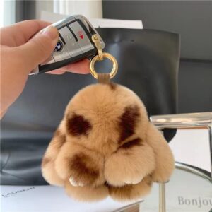 Soft Fluffy Rabbit Keychain Cute Plush Bunny Key Rings Plush Bunny Key Rings Faux Fur Keyring Pompom Keychain Decoration (white)