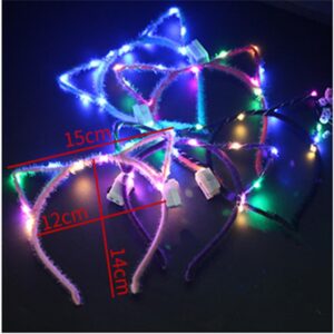 REQO 10 Pieces Cat Ears Headbands Set,LED Cute Cat Light Up Head Accessories,Glowing Girls Headdress Party Supplies For Night Clubs, Raves, Concert Party,Christmas,Halloween,Adults,Kids (10pcs-A)