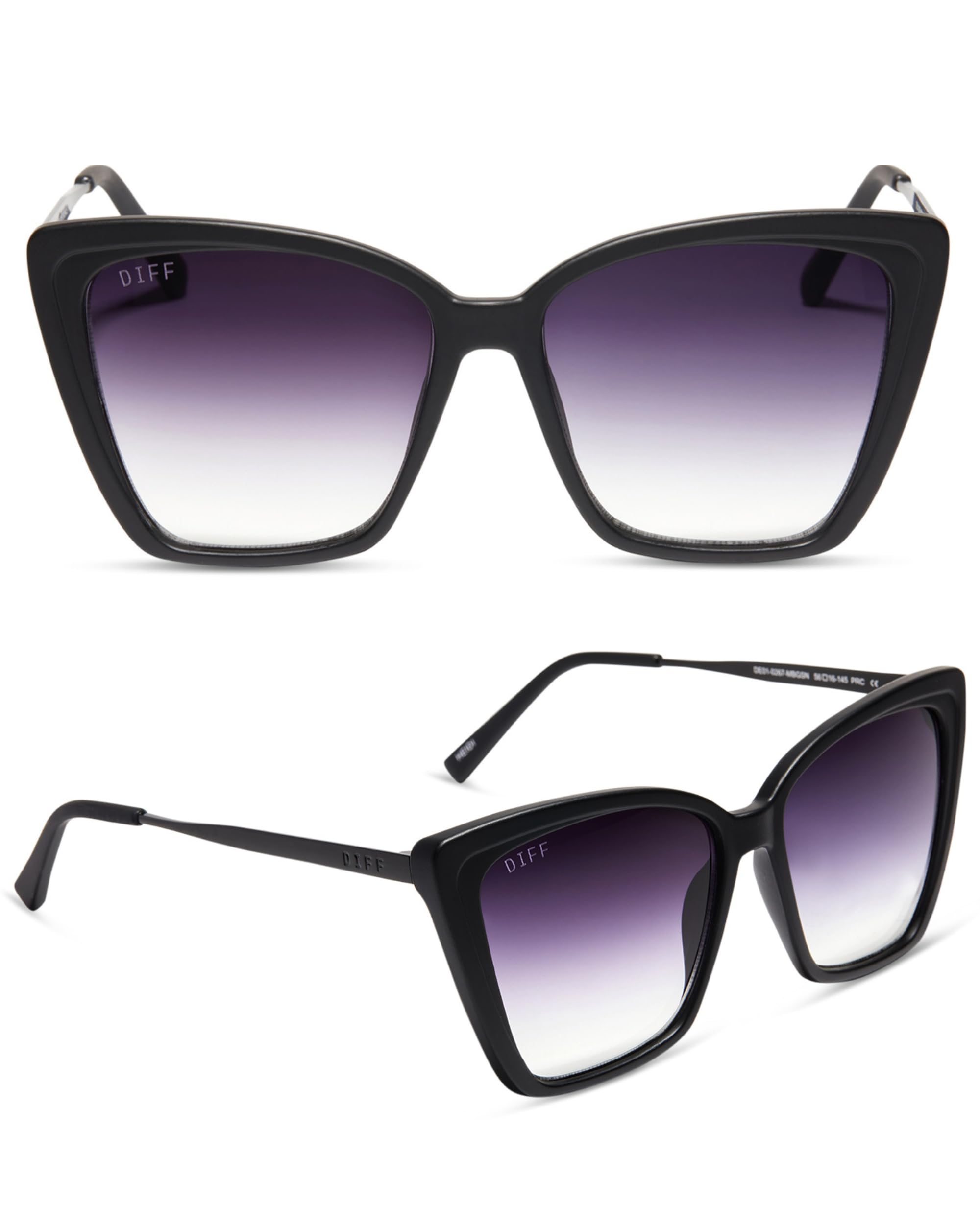 DIFF Heidi Oversized Cat Eye Sunglasses for Women, Lightweight bold thin metal stylish sunnies