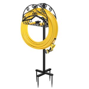 Garden Hose Holder Hose Reel, Detachable Hose Reel Heavy Duty Metal Water Hose Hanger, Freestanding Garden Hose Stand Hose Storage, Sturdy Hose Organizer for Outside