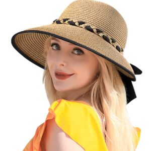 Beach Hats for Women, Straw Hat for Women UPF 50+ UV Sun Protection Foldable Sun Hat Deep Khaki